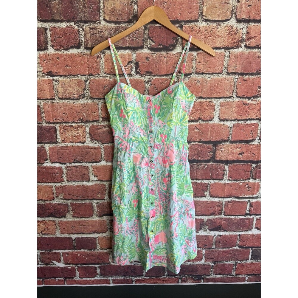 Lilly Pulitzer Easton Dress Green Floral Pattern Sleeveless Dress Women Size 0